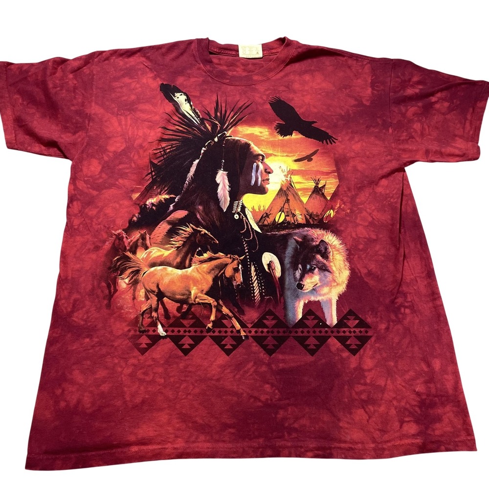 VTG The Mountain Shirt Mens 2XL Native American Wolf Horse Western Graphic Tee